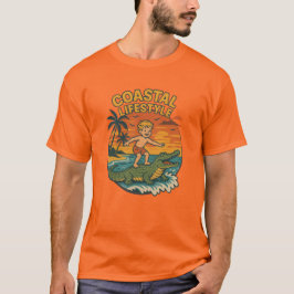 Coastal Life Alligator Surfing Retro FL Surf Beach T Shirt