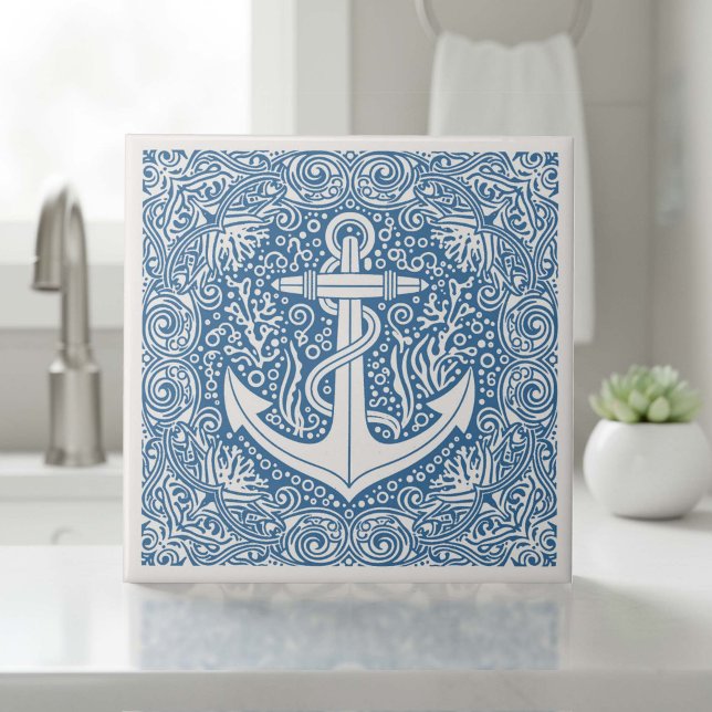 Coastal Life Series Anchor Blue D1208 Kakelplatta (Skapare uppladdad)