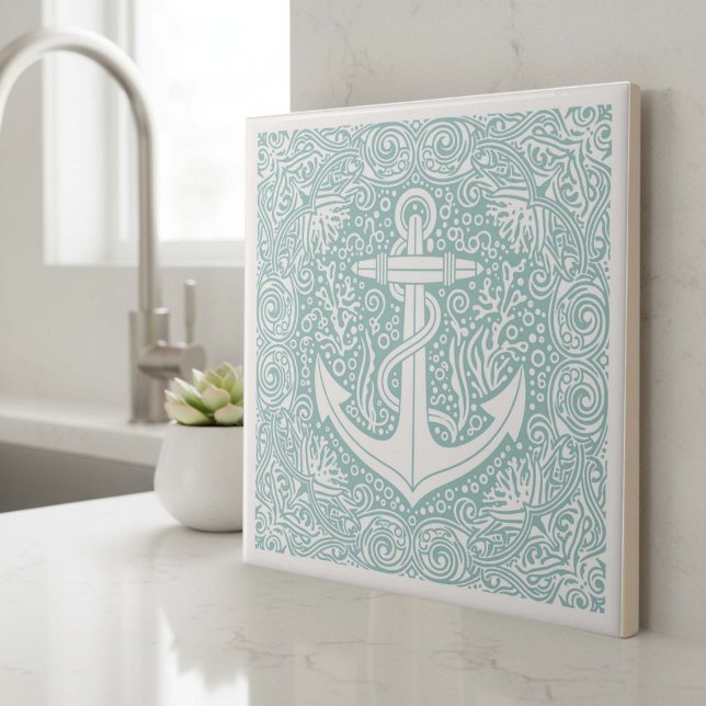 Coastal Life Series Ankar Teal D1208 Kakelplatta (Skapare uppladdad)