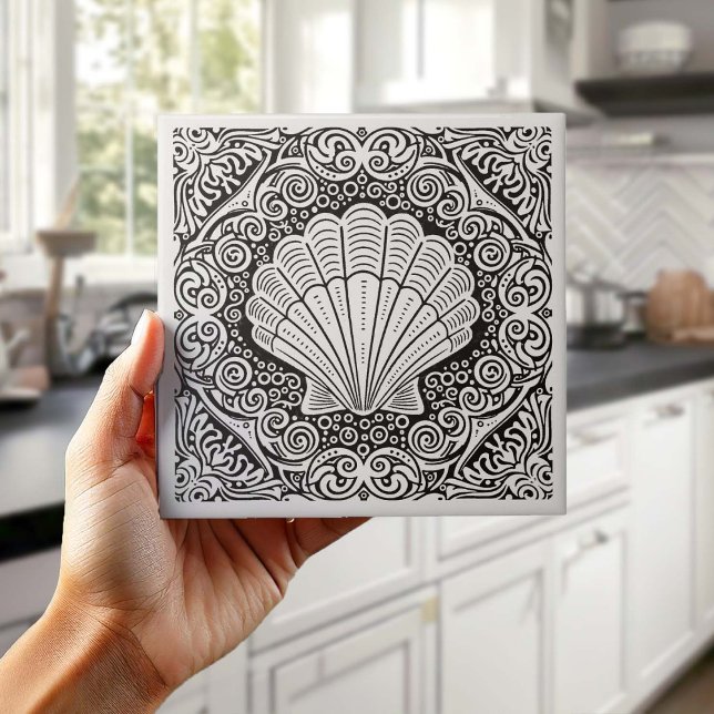 Coastal Life Series Clam Shell B & W D1208 Kakelplatta (Skapare uppladdad)