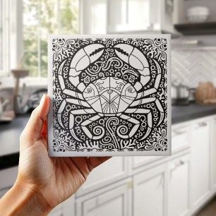 Coastal Life Series Crab B & W D1208 Kakelplatta