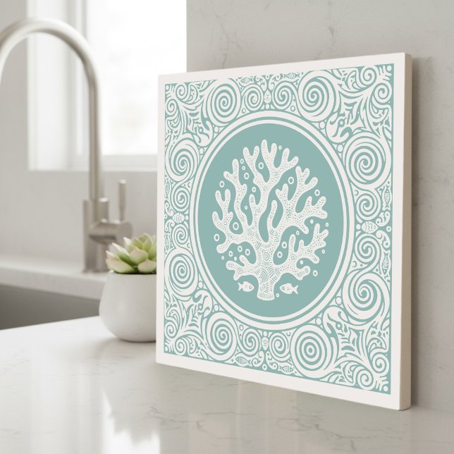 Coastal Life Series Lace Coral Teal D1208 Kakelplatta (Skapare uppladdad)