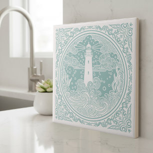 Coastal Life Series Lighthouse Teal D1208 Kakelplatta