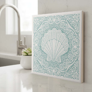 Coastal Life Series Scallop Shell Teal D1208 Kakelplatta