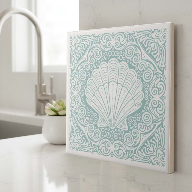 Coastal Life Series Scallop Shell Teal D1208 Kakelplatta (Skapare uppladdad)