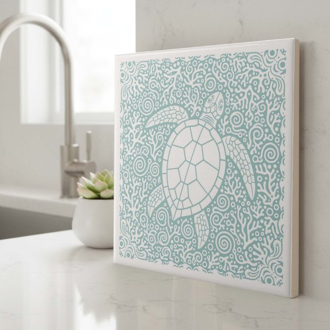 Coastal Life Series Turtle Teal D1208 Kakelplatta (Skapare uppladdad)