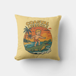 Coastal Lifestyle Alligator Surfing | Retro Beach Kudde