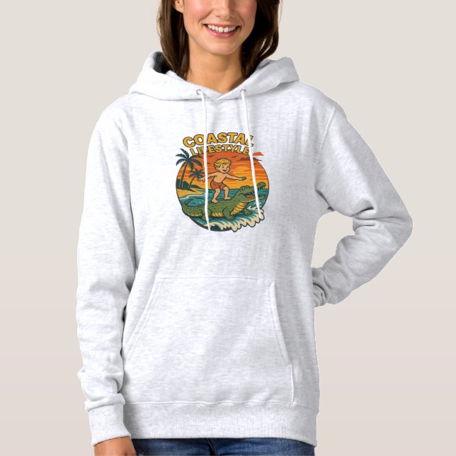 Coastal Lifestyle Gator Surfing - Retro Surf Beach T Shirt (Framsida)