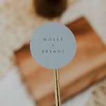 Coastal Light Blue Wedding Favor Runt Klistermärke<br><div class="desc">This light blue round wedding sticker from the Low Tide collection by Navy Road Creative features minimalist white text in a modern layout. Perfect for sealing envelopes,  decorating favors,  or accenting beach and destination wedding details.</div>