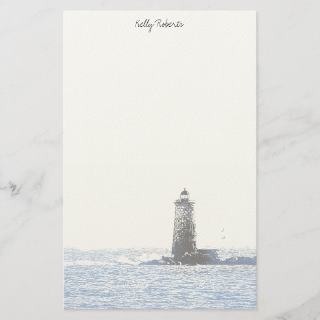 Coastal Lighthouse & Atlantic Ocean Nautical Theme Brevpapper (Framsida)