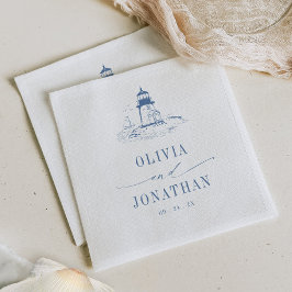 Coastal Lighthouse Blue Toile Wedding Pappersservett
