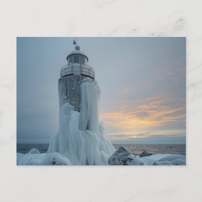 coastal lighthouse in winter storm vykort (Framsida)
