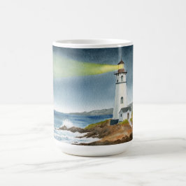 Coastal Lighthouse with Light Beam Kaffemugg