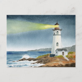 Coastal Lighthouse with Light Beam  Vykort
