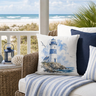 Coastal Living Fyrtorn Blått på Vitt Kudde