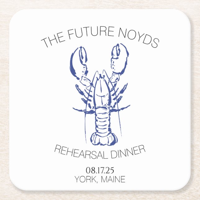 Coastal Lobster Wedding Rehearsal Dinner Sticker Underlägg Papper Kvadrat (Framsidan)