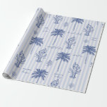 Coastal Maritime Blue Striped Pattern Presentpapper<br><div class="desc">Playful pattern in blue white tones featuring palm tree,  lobster on striped background as coastal / beach party / event gift wrap for bachelorette,  bridal shower,  birthday party,  graduation party etc.</div>