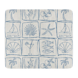 Coastal Mediterranean Faux Tile Linen Cobalt