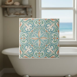 Coastal Mediterranean Pattern Pat#8 Teal ID1195 Kakelplatta