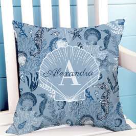 Coastal Monogram Blue Ocean Sea Life Kudde