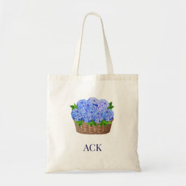 Coastal Nantucket Hydrangea Monogram Tote Bag Tygkasse