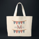 Coastal Nautical Beach Flags Monogram Jumbo Tygkasse<br><div class="desc">This monogrammed canvas tote bag features nautical flag banners in soft watercolor shades of red,  white and blue.  Personalize the monogram on the front with your choice of name and initial and the back with your choice of special text.  Fun for personalized party favors and gift bags.</div>