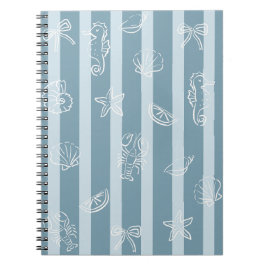 Coastal Nautical Pattern | Blue Sea Shell & Seahor Anteckningsbok