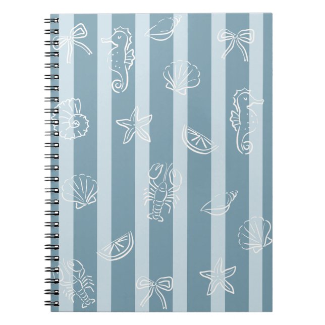 Coastal Nautical Pattern | Blue Sea Shell & Seahor Anteckningsbok (Framsidan)