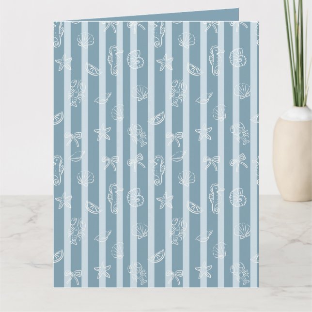 Coastal Nautical Pattern | Blue Sea Shell & Seahor Kort (Framsida)