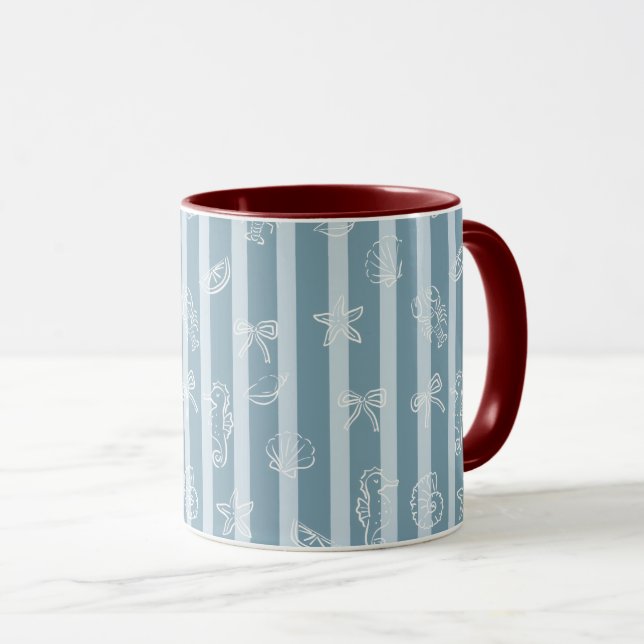 Coastal Nautical Pattern | Blue Sea Shell & Seahor Mugg (Framsida höger)