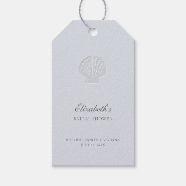 Coastal Nautical Shell Blue Elegant Bridal Shower Presentetikett (Framsidan)