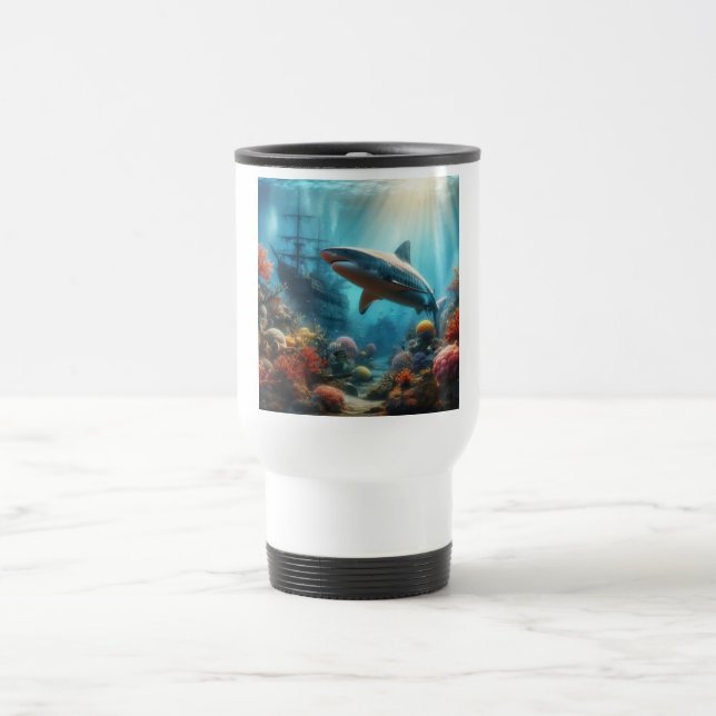 Coastal/nautical tiger shark & coral reef resemugg (Center)