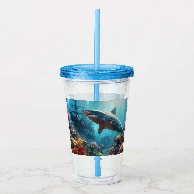 Coastal/nautical tiger shark & coral reef take away mugg (Framsida)