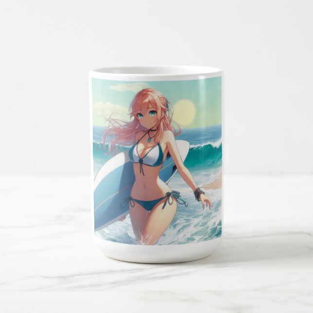 Coastal/Nautical/tropical anime surfer girl Kaffemugg (Center)