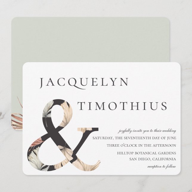 Coastal Oasis Boho-Chic Ampersand Bröllop Inbjudningar (Fram/baksida)