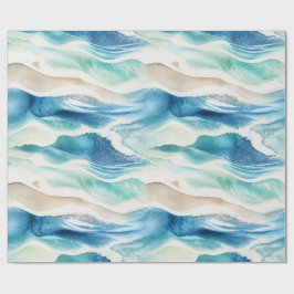 Coastal Ocean Waves Watercolor Wrapping Paper Presentpapper
