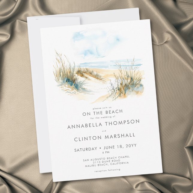 Coastal On the Beach Modern Watercolor Wedding Inbjudningar (Coastal On the Beach Modern Watercolor Wedding Invitation)
