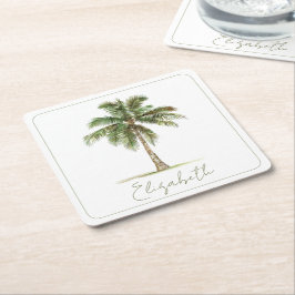 Coastal Palm Tree Personalized Party Underlägg Papper Kvadrat