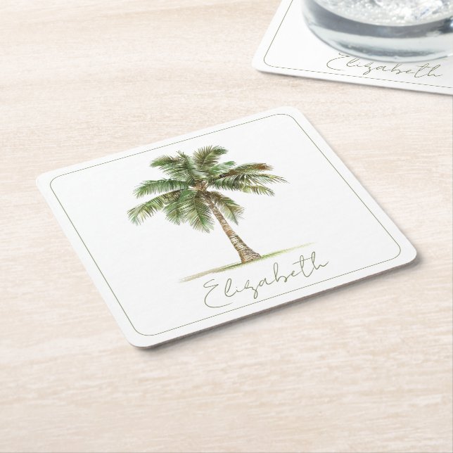 Coastal Palm Tree Personalized Party Underlägg Papper Kvadrat (Vinklad)