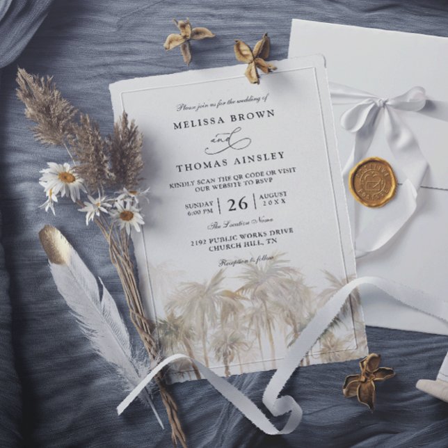 Coastal Palm Trees Beach Modern QR Code Wedding Inbjudningar (Skapare uppladdad)