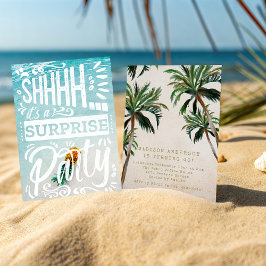 Coastal Palm Trees Surprise Party Beach Birthday Inbjudningar