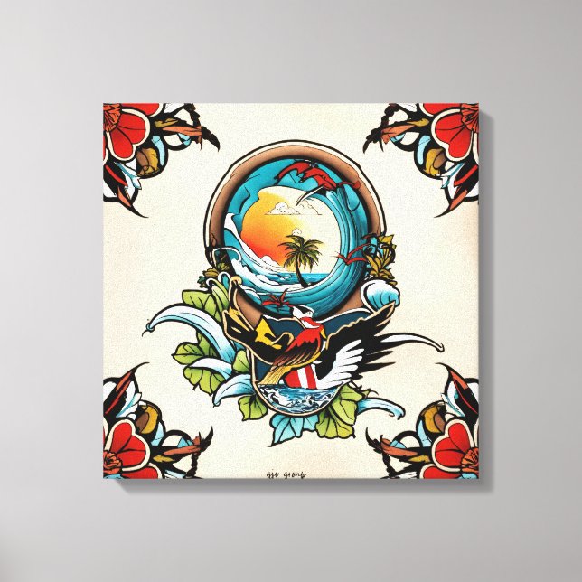 Coastal Pelicans on Marina Pier Canvas Wall Art... (Framsida)