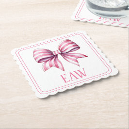 Coastal Pink and White Watercolor Bow Monogram Underlägg Papper