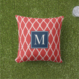 Coastal Preppy Marin Monogram – Röd & Marinblå Kudde