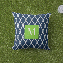 Coastal Preppy Nautical Monogram – Marinblå & Lime Kudde