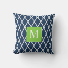 Coastal Preppy Nautical Monogram – Marinblå & Lime Kudde