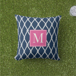 Coastal Preppy Nautical Monogram – Marinblå & Varm Kudde