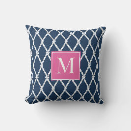Coastal Preppy Nautical Monogram – Navy & Hot Pink Kudde