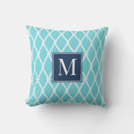 Coastal Preppy Nautical Monogram Turquoise & Navy Kudde