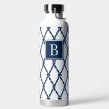 Coastal Preppy Nautical Monogram - Vit & Marinblå